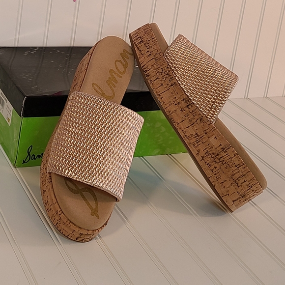 Sam Edelman Wendi Cork Platform Blush Gold Ruched Sandal Slides size 10 - Picture 16 of 16